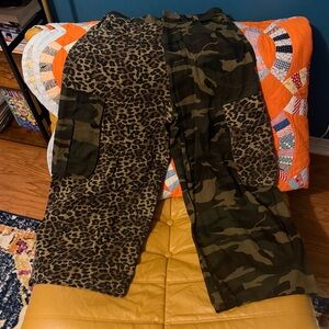 Bibi Camo & Leopard Patchwork Cargo Pants - Olive Green & Brown